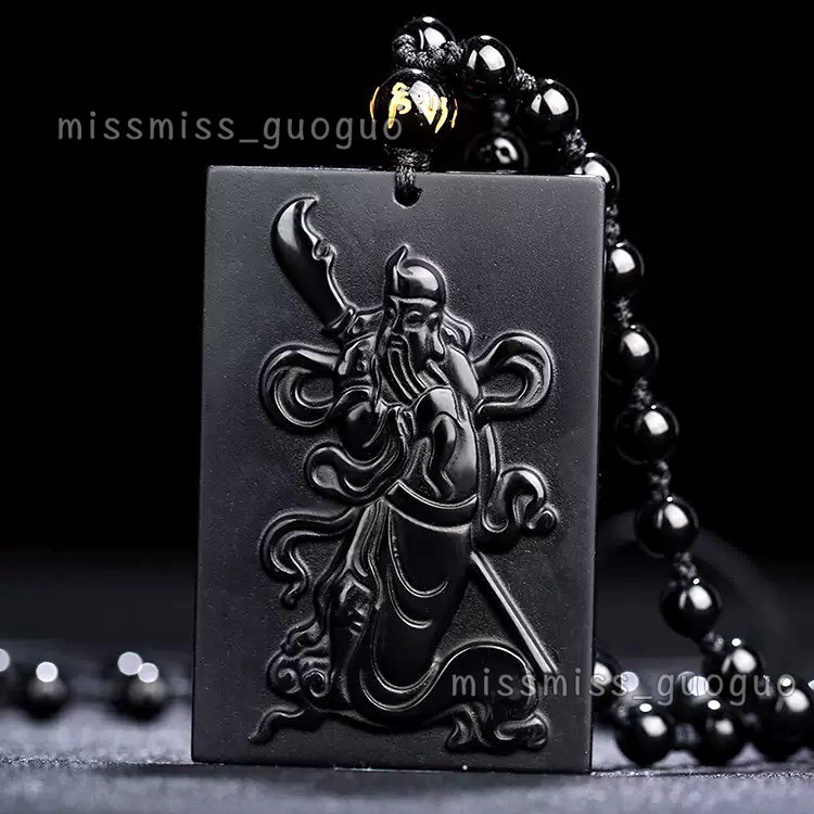 Kalung Keberuntungan Liontin Bahan Obsidian Desain Dewa Kemakmuran Gaya Retro Untuk Priawanita Fortune