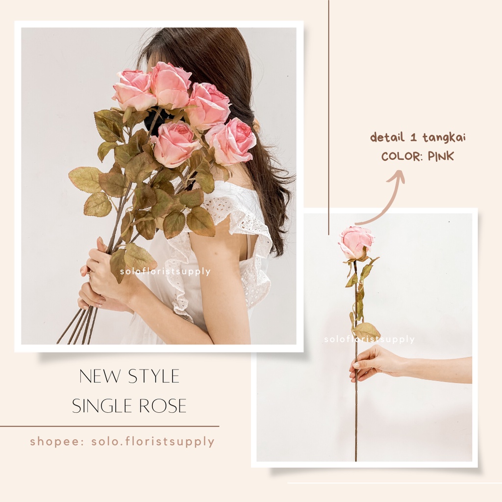 NEW STYLE SINGLE ROSE SILK Bunga Mawar Impor Rose Paris Kombinasi  (satuan) Bunga Artificial / Bunga Plastik / Bunga Dekorasi ARTIFICIAL FLOWER RUSTIC AUTUMN REAL TOUCH ROSE MAWAR PLASTIC SILK LATEX BUNGA PALSU BUATAN FLORIST SUPPLY PROPERTI FOTO AESTHETI