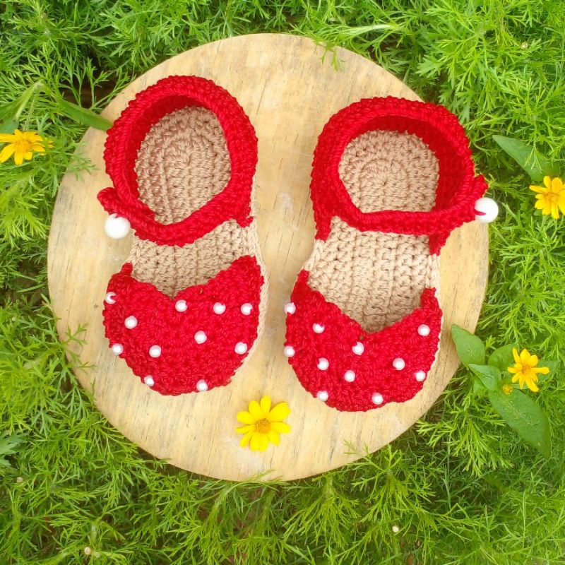 sepatu bayi perempuan rajut cantik model sandal bisa custom