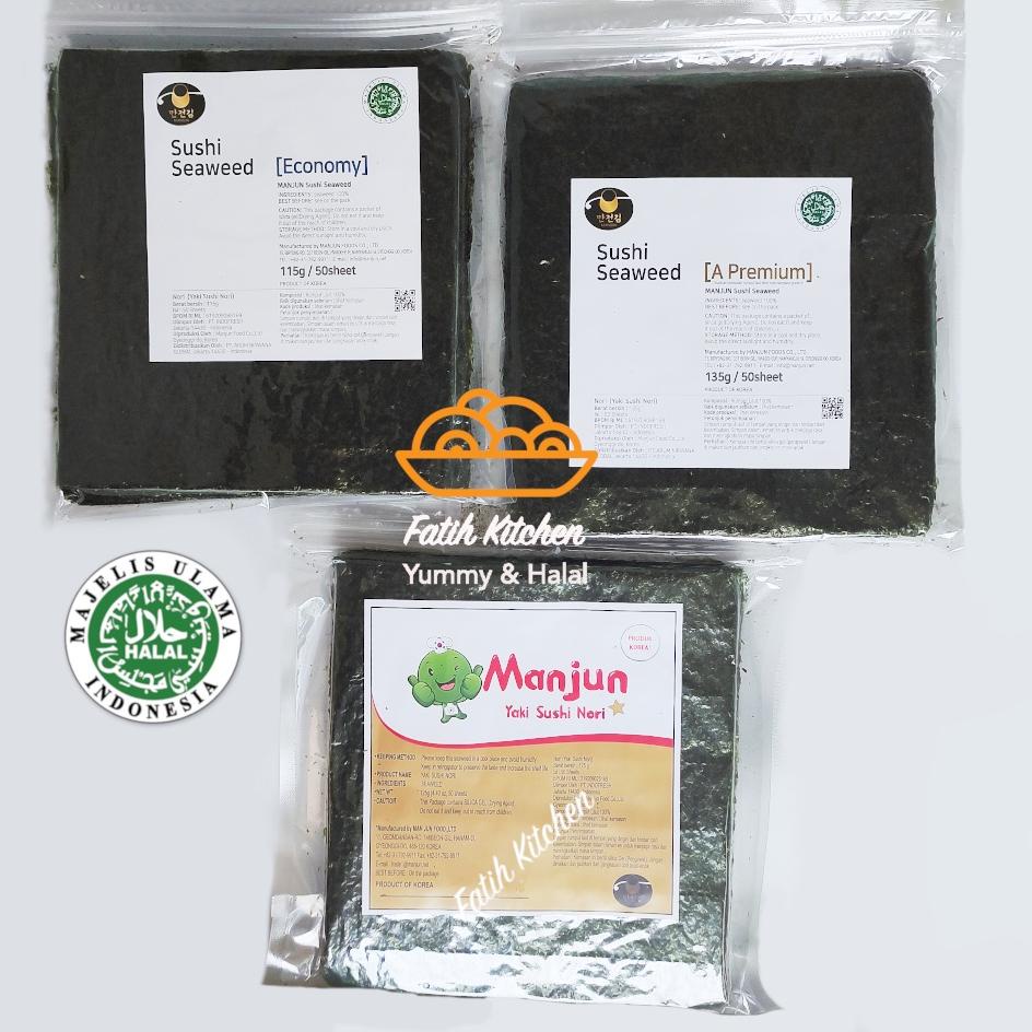 

♙ Manjun Seaweed Sushi Nori 50 Lembar Halal - varian Economy Medium Premium - Rumput Laut ➭