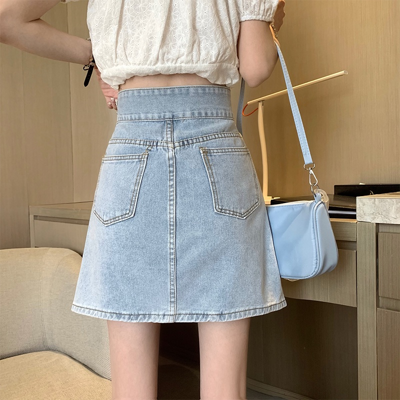 Korea Highwaist A-Line Pendek Rok Jeans Wanita kekinian