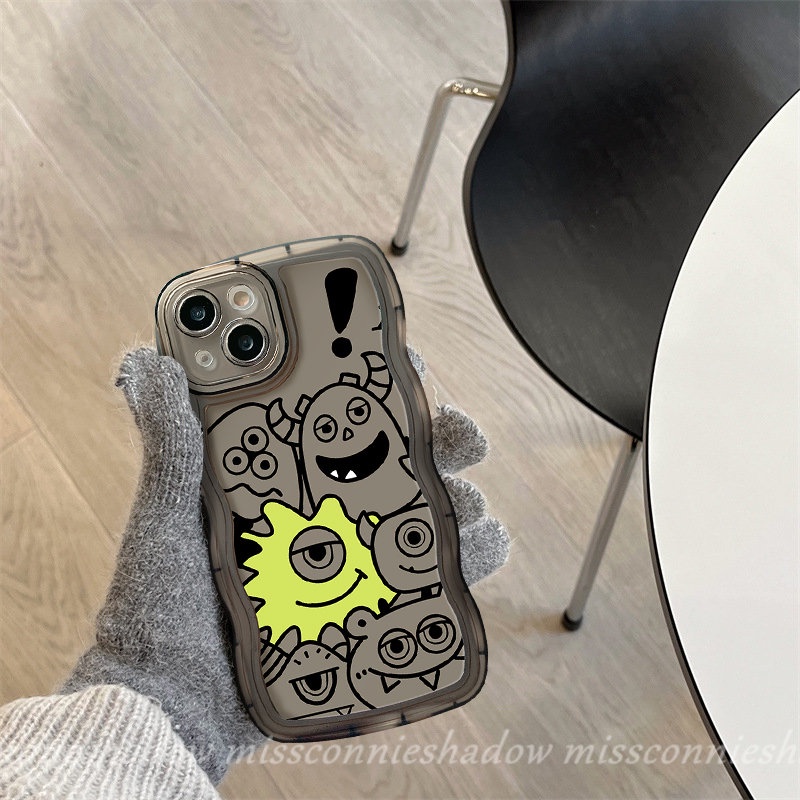 IPHONE Kartun Cute Little Monster Wavy Edge Case Kompatibel Untuk Iphone11 14 13 12 Pro Max 6 6s 8 7 Plus XR X XS Max SE 2020 14 Plus Soft TPU Back Cover