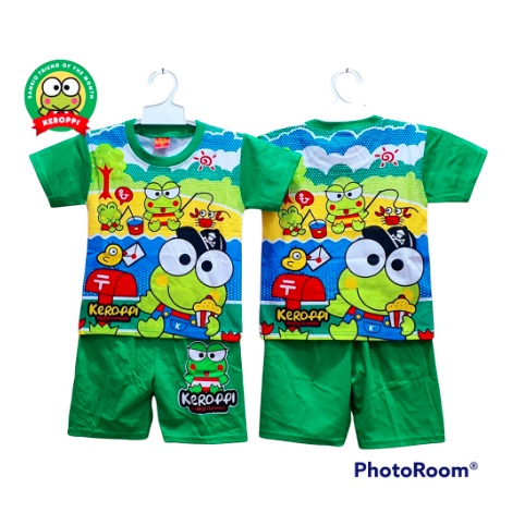 SETELAN BAJU ANAK PORORO HIJAU LENGAN PENDEK SETELAN BAJU ANAK SANTAI PORORO KE125