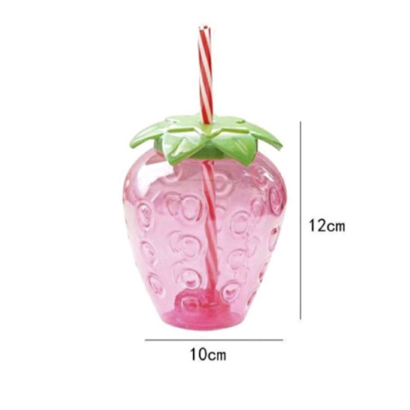 Botol Minum Infuse Strawberry Straw Plastic Cup dengan Aksesoris Gantungan Botol Air