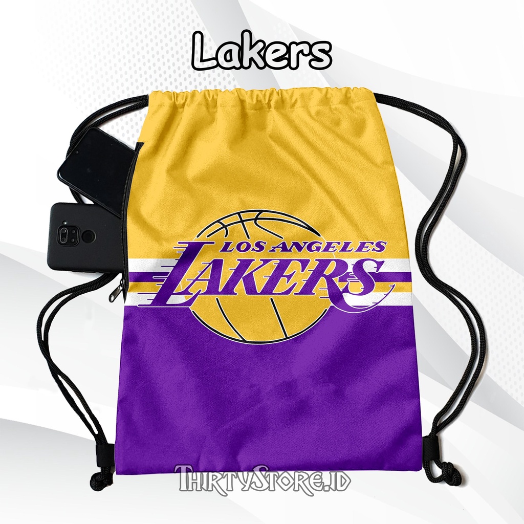 Tas Serut Anti Air New String Bag Full Print Pria Dan Wanita Motif Lakers Tas Olahraga Tas Sekolah