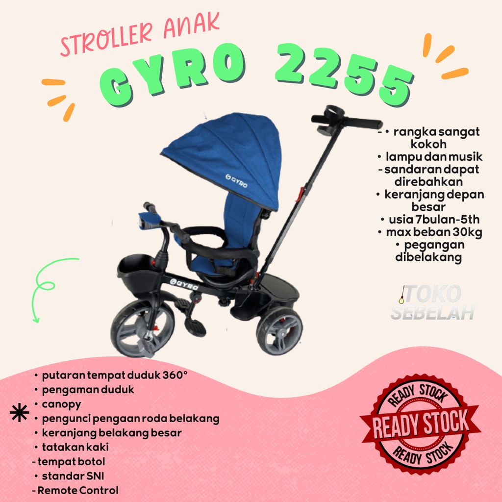 Sepeda Roda Tiga Stroler Anak GYRO 2255 Tricycle Bike - BISA GOSEND