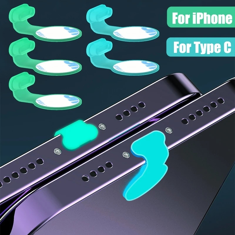 Charging Port Pelindung Penutup Tahan Debu Luminous Dust Plugs Silicone Dustplug Aksesoris Kompatibel Dengan Iphone Type-C USB Type C Colokan Anti Hilang