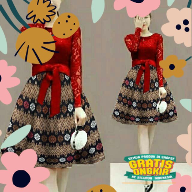 FWG - LONG MARRY BATIK / DRESS BATIK WANITA / BAJU DRESS NATAL / DRESS BRUKAT / DRESS / atasan cewe 