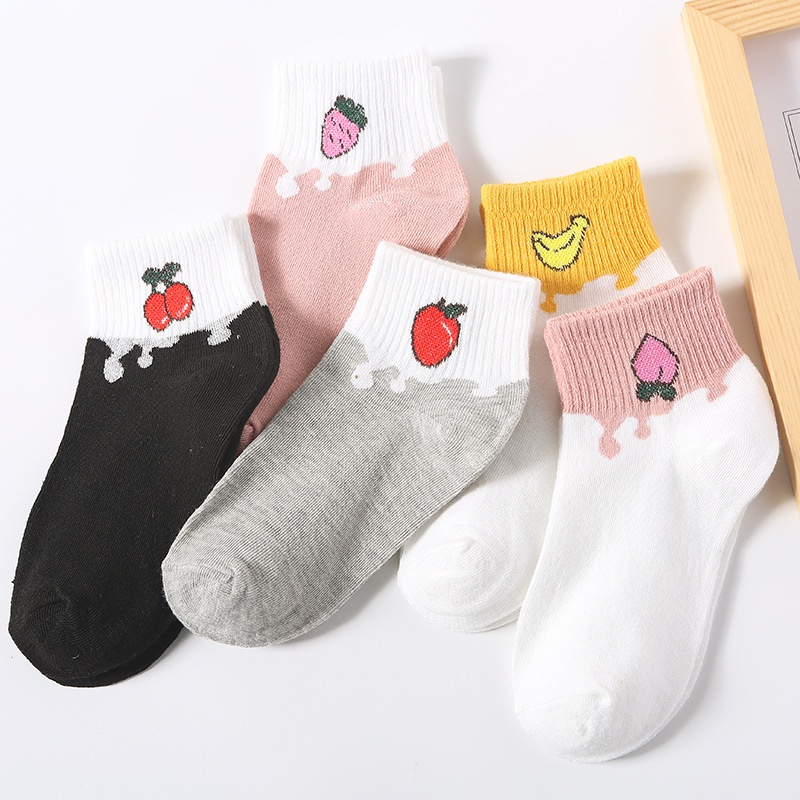 T&amp;Y Kaos Kaki Wanita Motif Buah-Buahan 6583 Kaos Kaki Karakter Unisex Tinggi Cute Socks Fruit Korean Model Simple