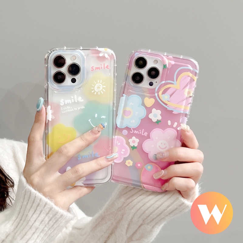 Casing Untuk Xiaomi Redmi Note10 10s 11 9 11s Note10s Note10 Note9 Note11Redmi 10A 9A 10 A1 9T 9C NFC Ins Korea Cute Smile Watercolor Flower Shockproof Airbag Soft Tpu Case Cover