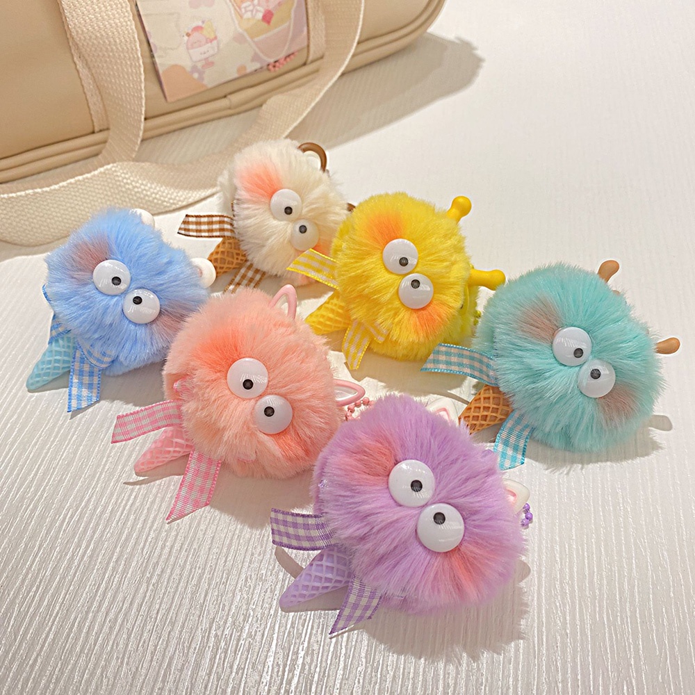 1pcs Korean Ins Bow Big Eyes Monster Kecil Plush Doll Gantungan Kunci Untuk Aksesoris Tas Gantungan Kunci