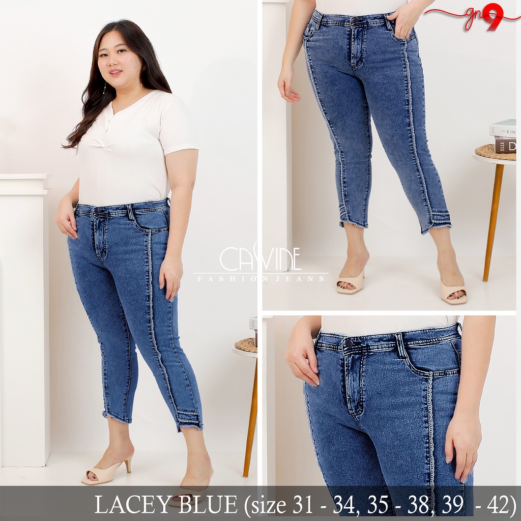 CASVINEJEANS | Celana Jeans Wanita Cewek Lacey Renda 2 Warna Bigsize Jumbo Mom Jeans