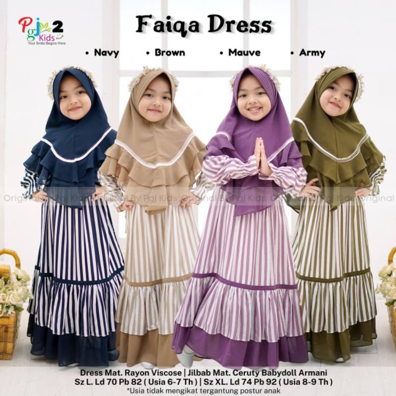 FAIQA / ZOYA GAMIS SYAR'I ANAK MOTIF SALUR FREE JILBAB Original by PGJ Kids