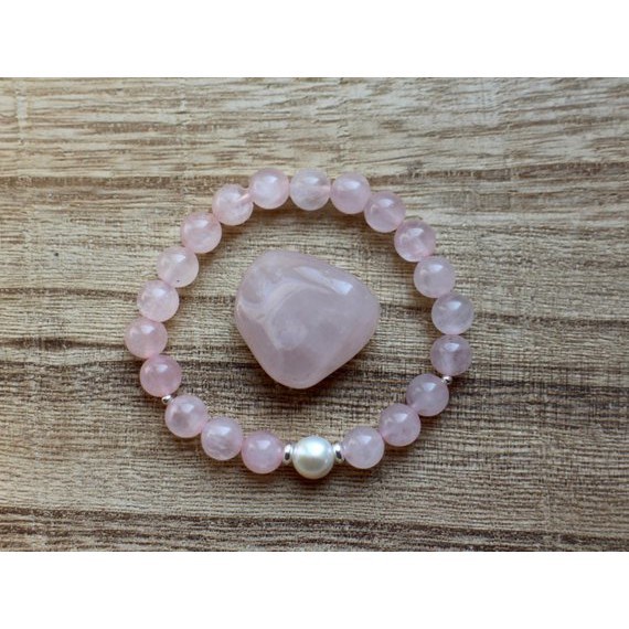 Rose Quartz Wrist Mala Freshwater Pearl Beads Yoga Bracelet Spiritual Jewelry