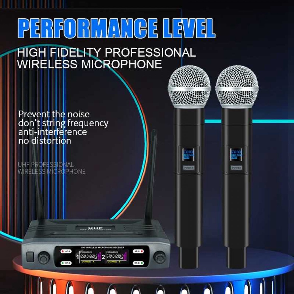 Microphone Karaoke Dual Channel Handheld Wireless UHF Noise Reduction