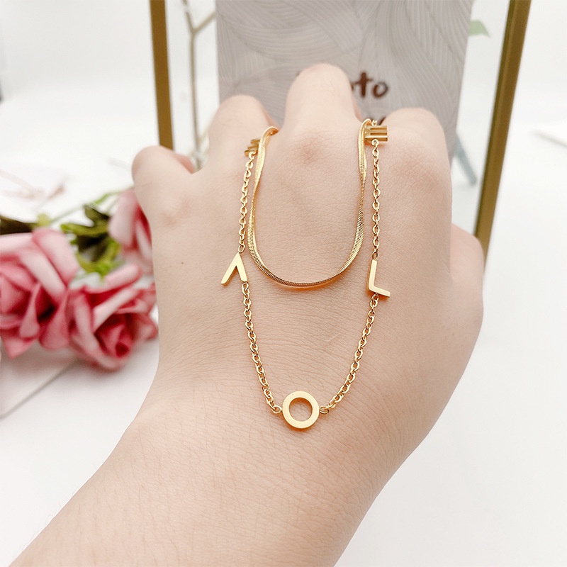 Kalung Double Layer Untuk Wanita | Kalung Multilayer | Cincin Titanium Steel Lapis Rose Gold 18K Untuk Wanita | Kalung Emas | Hadiah Ulang Tahun Anniversary |  Tas Ransel Anti Air / Pudar