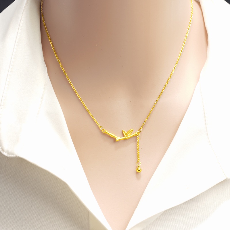 Goldkingdom Fashion Perhiasan 24 K Bangkok Aksesoris Ready Stock Baru Indah Simpul Bambu Tinggi Gilt Liontin Vintage Klavikula Kalung