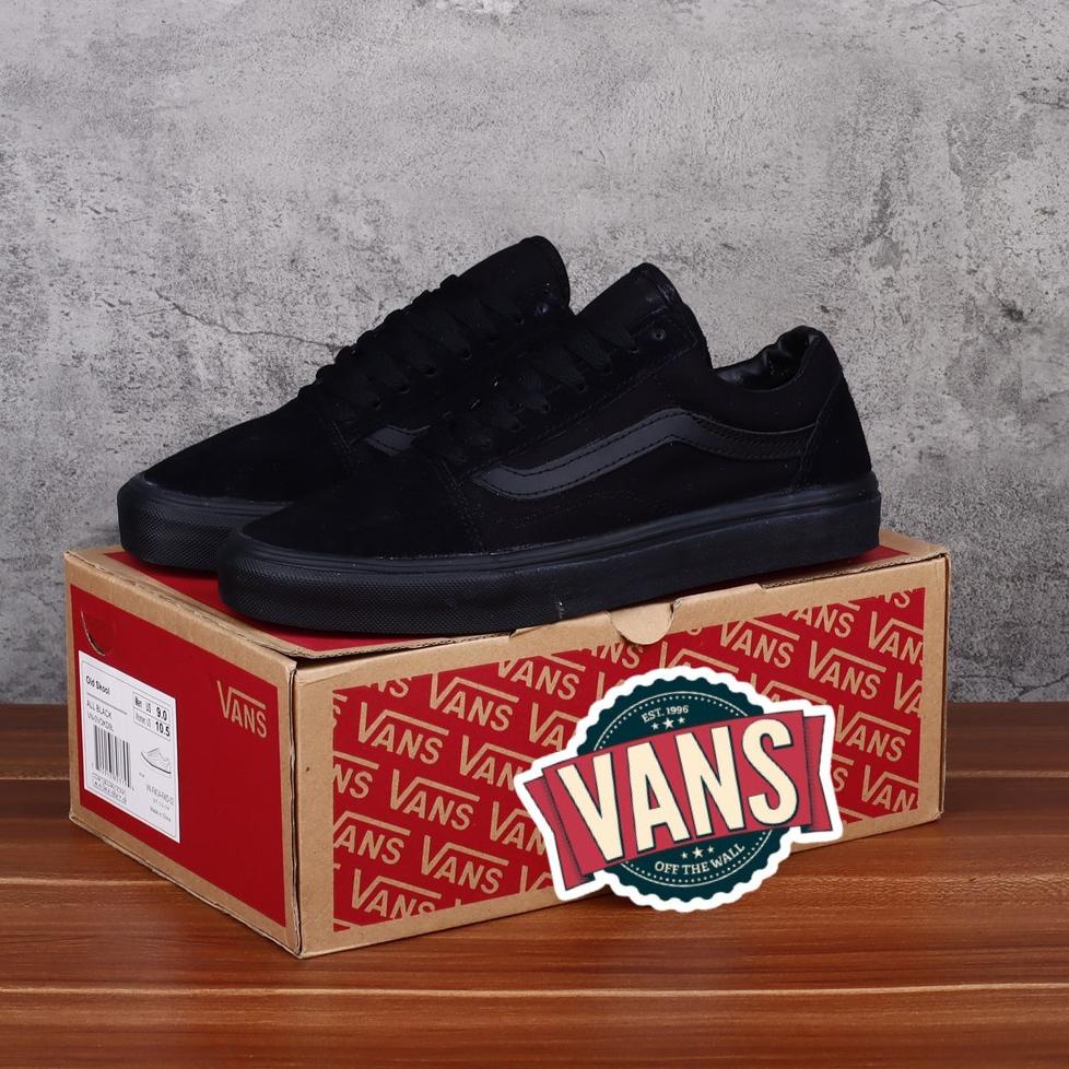 STOK TERBARU SEPATU OLDSKOOL FULL BLACK PREMIUM SNEAKERS OLDSCHOOL KASUAL SEPATU PRIA HITAM POLOS SE