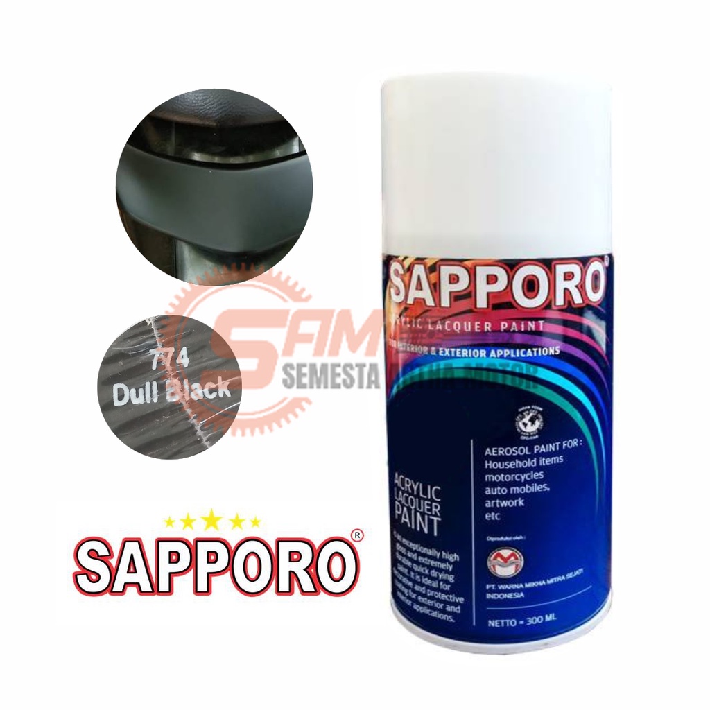 

Cat Semprot Sapporo 774 Black Dull Colour Spray Warna Hitam Doff Pilox Pernis