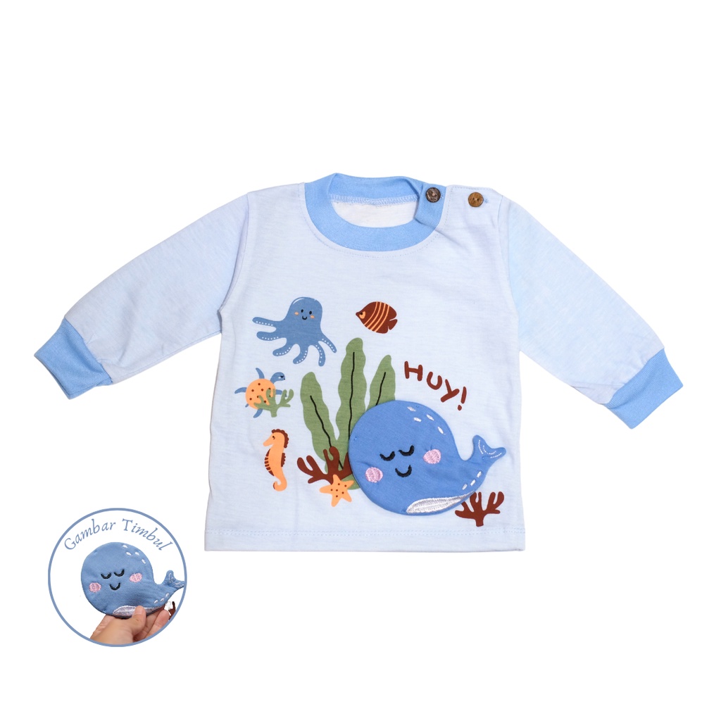 SETELAN PANJANG BAYI/ANAK MOTIF WHALE TIMBUL FULL PRINT (SETELAN BAJU PANJANG BABY/KIDS)