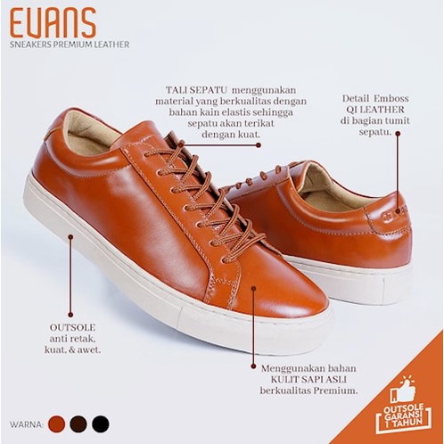 Sepatu Kulit Asli Sepatu Sneaker Kulit Sapi Asli Sepatu Sneakers Kulit Kasual Casual Evans Leather Shoes SP03 Jahitan Rapi Bahan Kulit Sapi Premium Garansi Original BISA COD