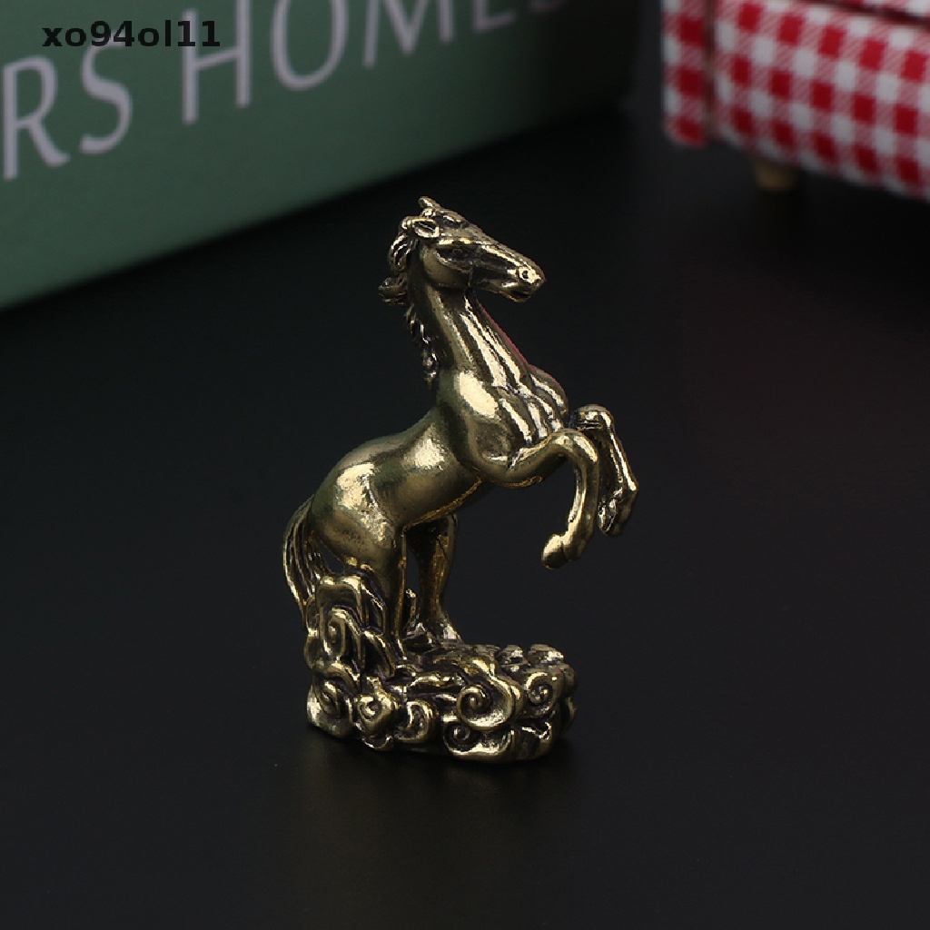 Xo Vintage Tembaga Zodiak Kuda Patung Kecil Feng Shui Ornamen Kuningan Beruntung Hewan Miniatur Patung Dekorasi Desktop Kerajinan OL