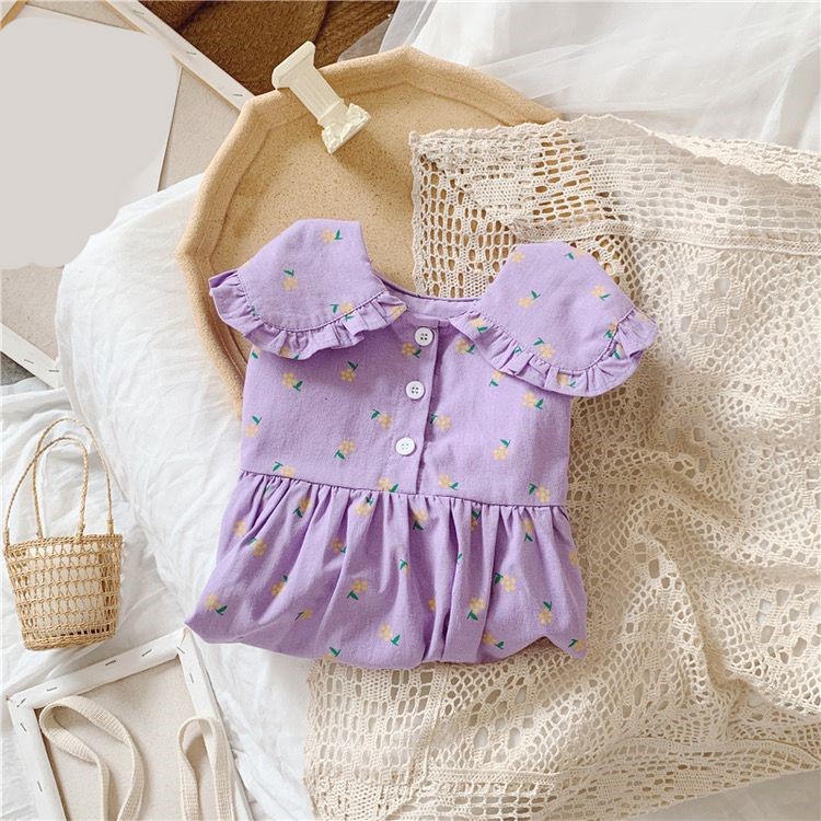 Dress Anak Perempuan Fashion Import Collar Lilac Pastel Flower