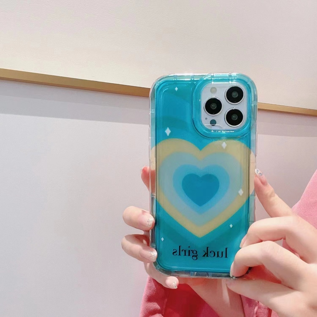 IPHONE Ins Gradiasi Hati Cocok Untuk Iphone14 14pro 14plus 13 13mini 13pro 13prm iPhone12 7Plus 8Plus Xr XS 13 12mini Pro Max Empat Sudut Casing Ponsel Tahan Guncangan