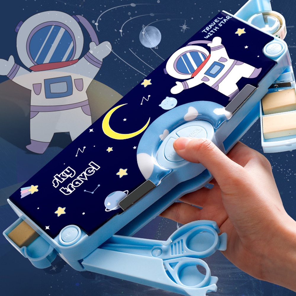 Unicorn Space Double Layers Mutifunction Pencil Box Untuk Pelajar Sekolah Kotak Penyimpanan