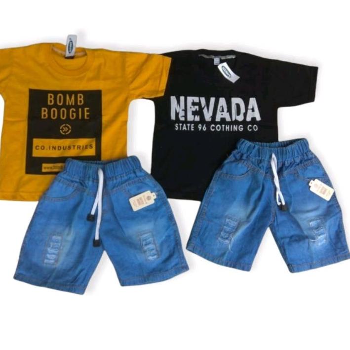 ( COD ) Setelan distro anak cowok bronreal + jins sobek 1-7 tahun/setelan anak cowok nevada+bombogie