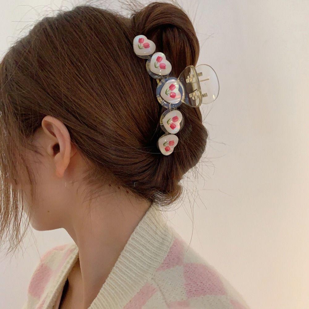 AUGUSTINA Hadiah Cakar Rambut Bunga Tulip Untuk Gadis Ins Gaya Jepit Rambut Baru Ponytail Holder Transparan Musim Semi Hair Clips Korea Besar Hairgrip