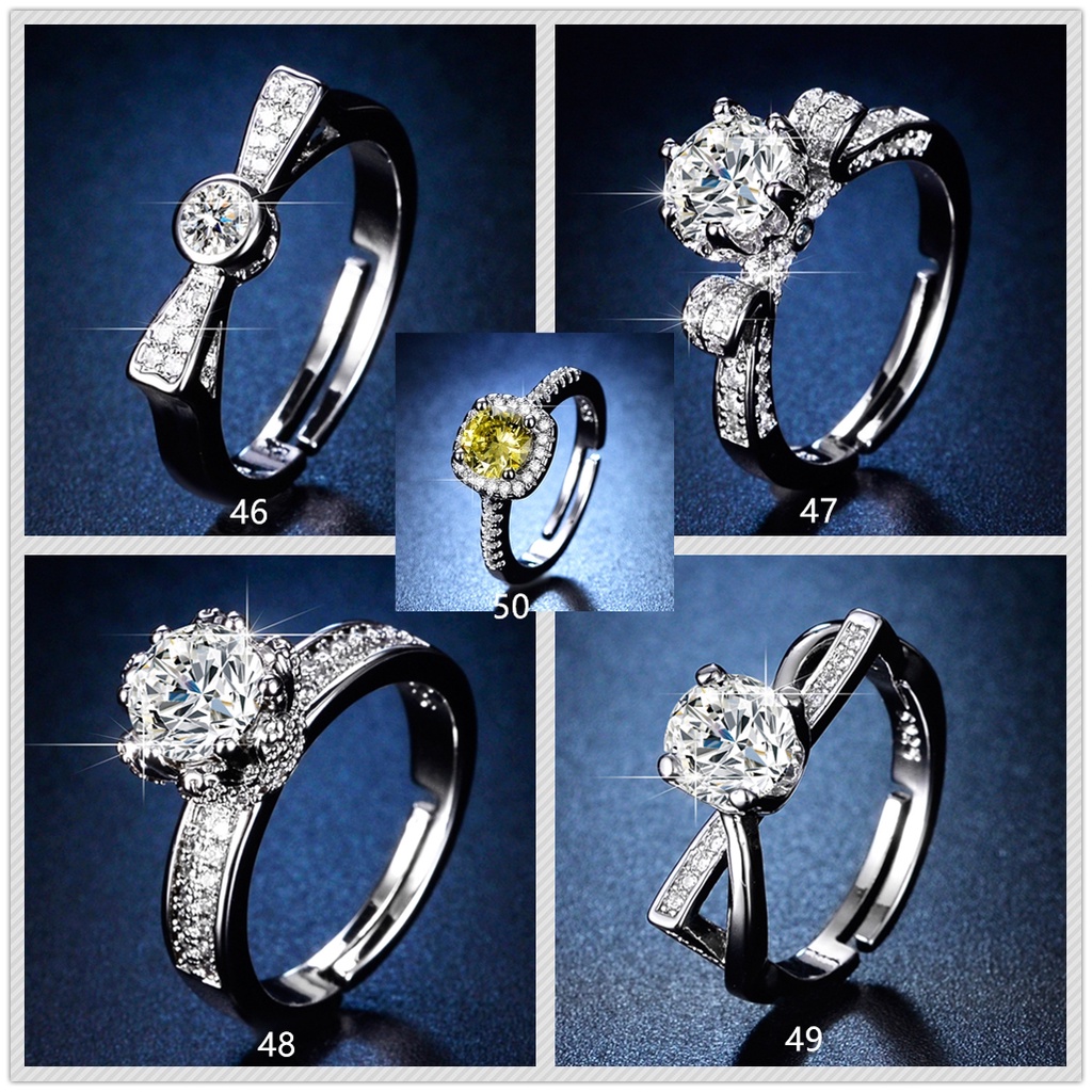 Goldkingdom Fashion Jewelry Accessories Ready Stock 50 desain Cincin Perak 925O riginal Cincin Perak Perempuan Women Diamond Ring Adjustable Rings