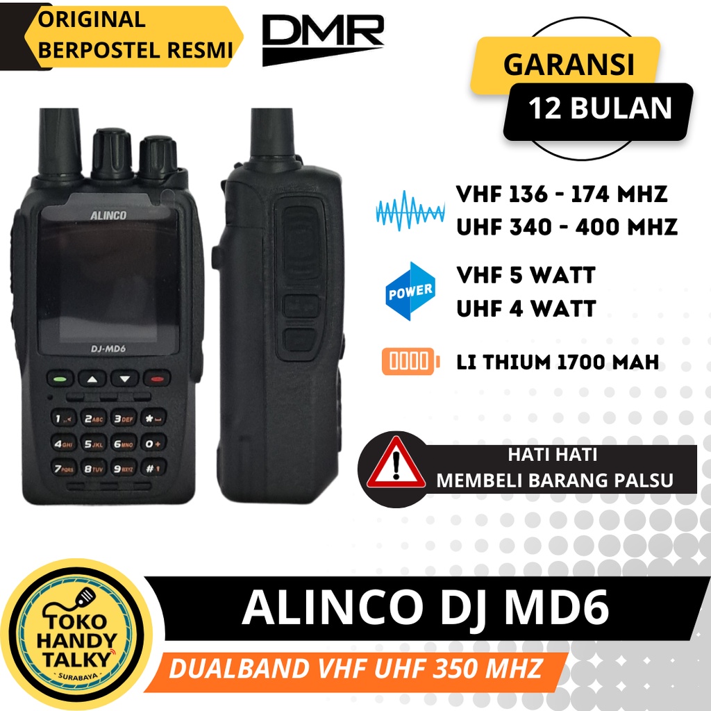 HANDY TALKY ALINCO DJ-MD6 MD6 DMR DIGITAL ANALOG DUALBAND VHF UHF 350 Mhz NEW ORIGINAL GARANSI RESMI POSTEL