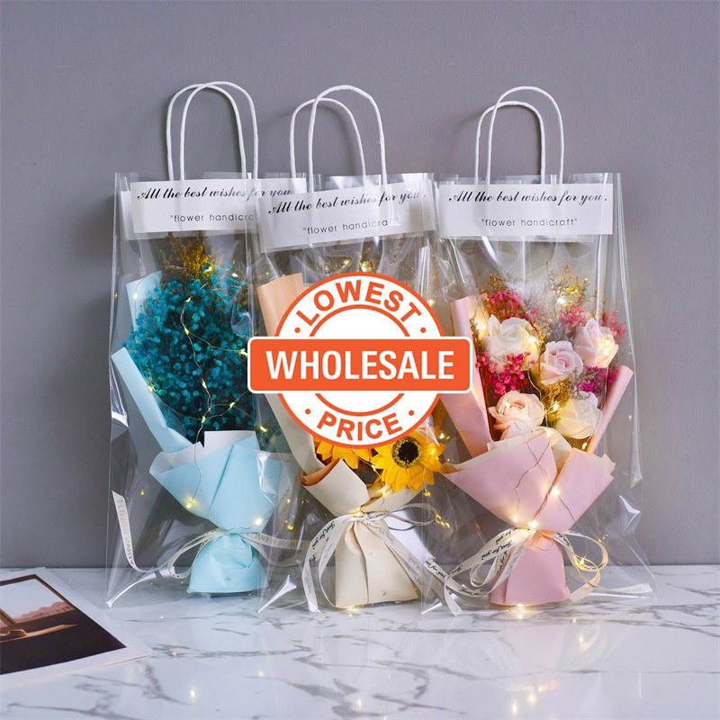 [Grosir] Florist Dekorasi Hadiah Hari Valentine DIY Packaging Wrapping Bag Long Tote Clear Bag LED Flash Light PVC Buket Bunga Portable Transparan Perlengkapan Pernikahan Ulang Tahun