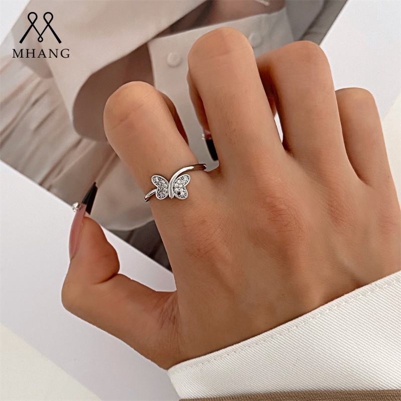 Fashion Cincin Kupu-Kupu Berlian Sederhana Temperamen Korea Golden Butterfly Adjustable Ring