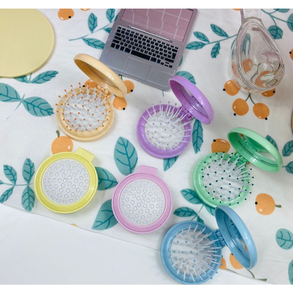 BBS Sisir Rambut Lipat Kaca Bulat 2in1 Anti Kusut Sisir Travel  Mini Portable Import Murah