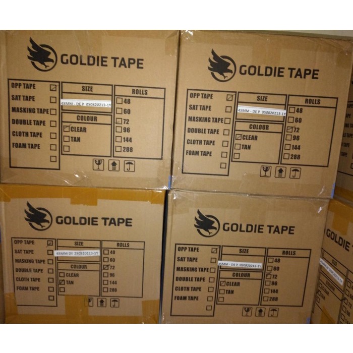 

Terlaris Karton Lakban Goldie Hampir 2 Inch 45 Mm X 72 Yard Bening/Coklat