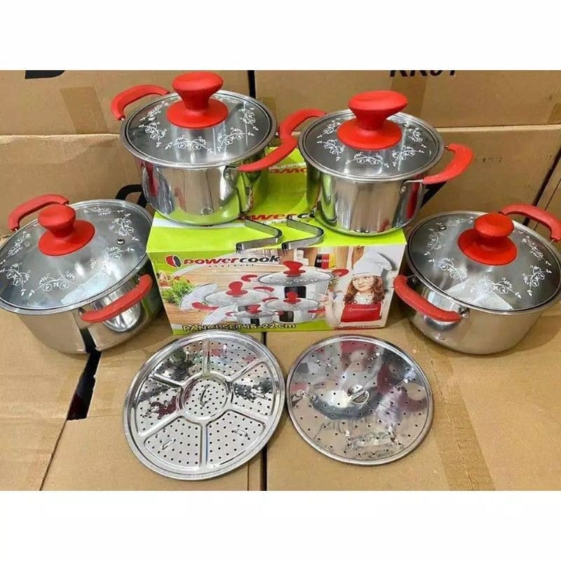 Panci Set Bahenol 10 Pcs Panci Set Serbaguna Panci Steamer Bahenol Stainless Tebal