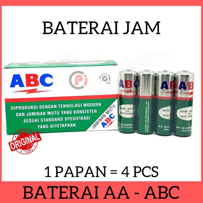 ORIGINAL ABC Baterai Jam Dinding Ukuran AA A2 Per Papan isi 4 Pcs