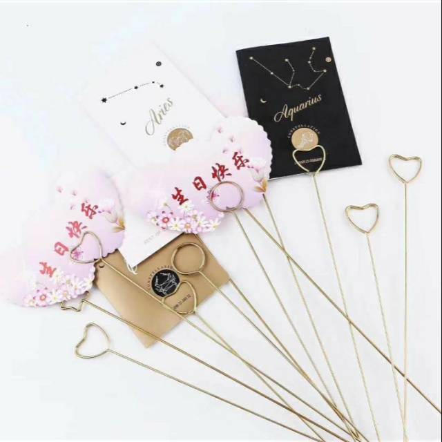 [10 Pcs] Gold Stick Card Holder / Korean Stick Kartu Ucapan / Tangkai Kartu Ucapan / Stick Ucapan Gold