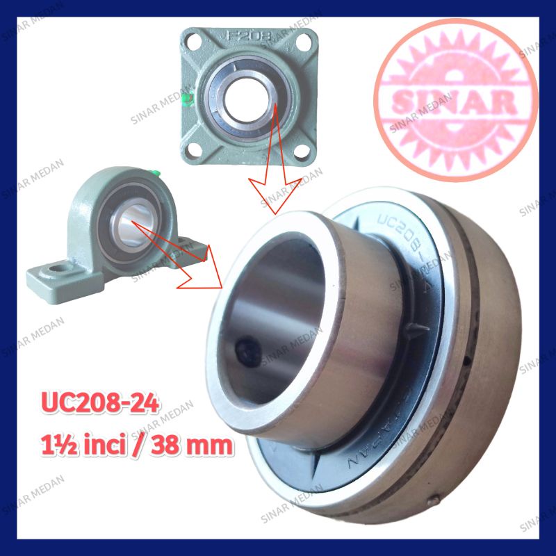 BEARING UC 208 PILLOW BLOCK UC208 LAHAR DUDUK UC208-24 1.5 INCI 1 PC