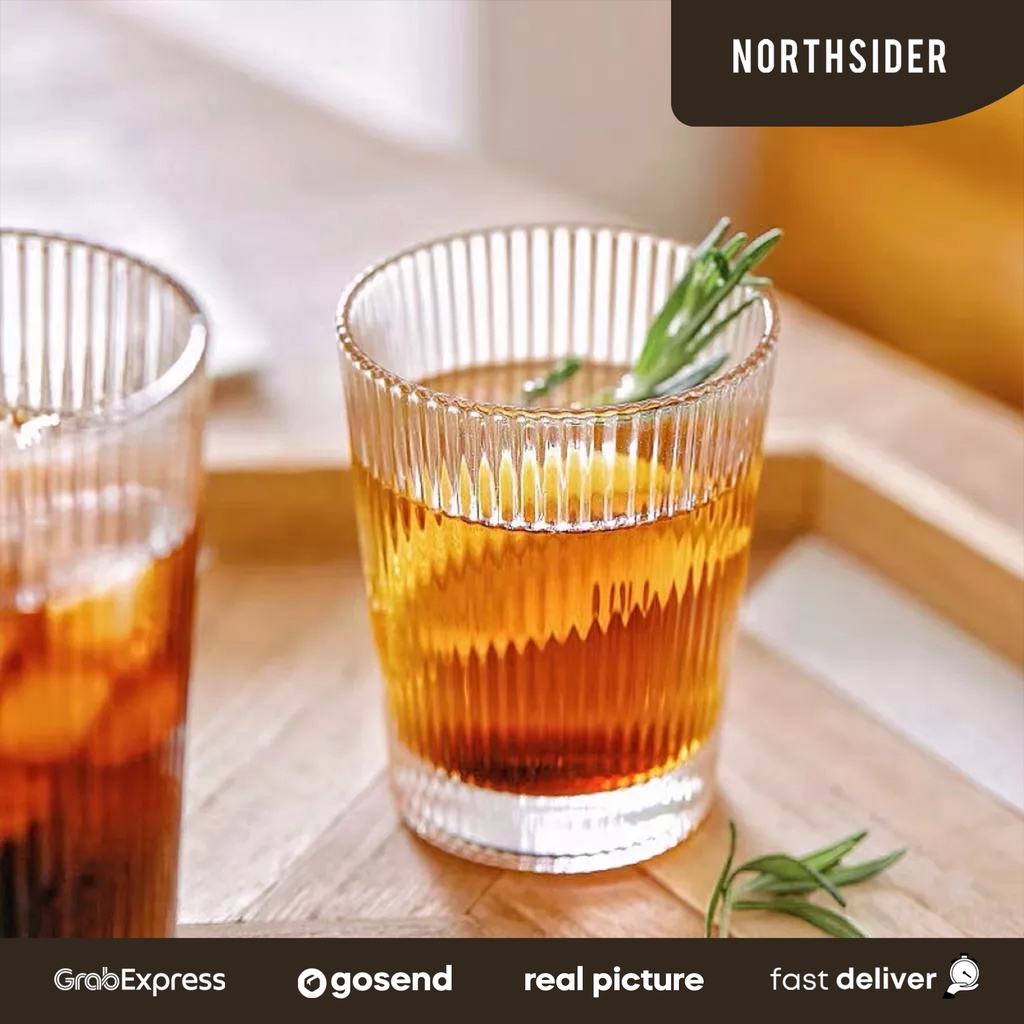 GELAS KACA TEH KOPI MINUMAN WHISKEY COLINS AESTHETIC VERTICAL STRIPPED