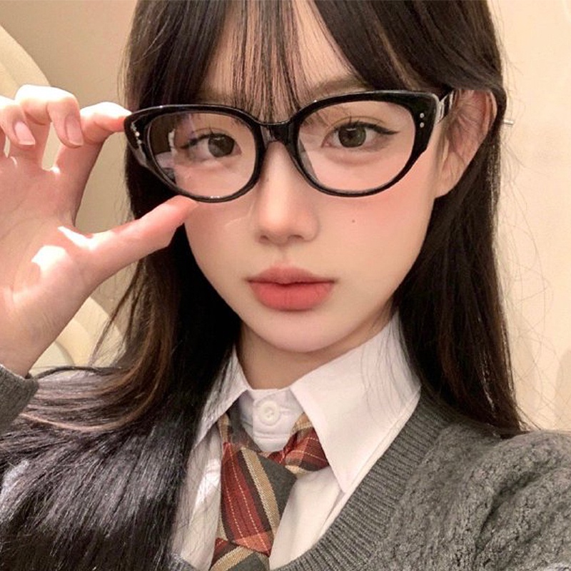 Roselife Korean Retro Fashion Cat Eye Eyeglasses Untuk Wanita Perempuan Trendi Face-lift Beauty Glasses Outdoor Fashion Eyewear