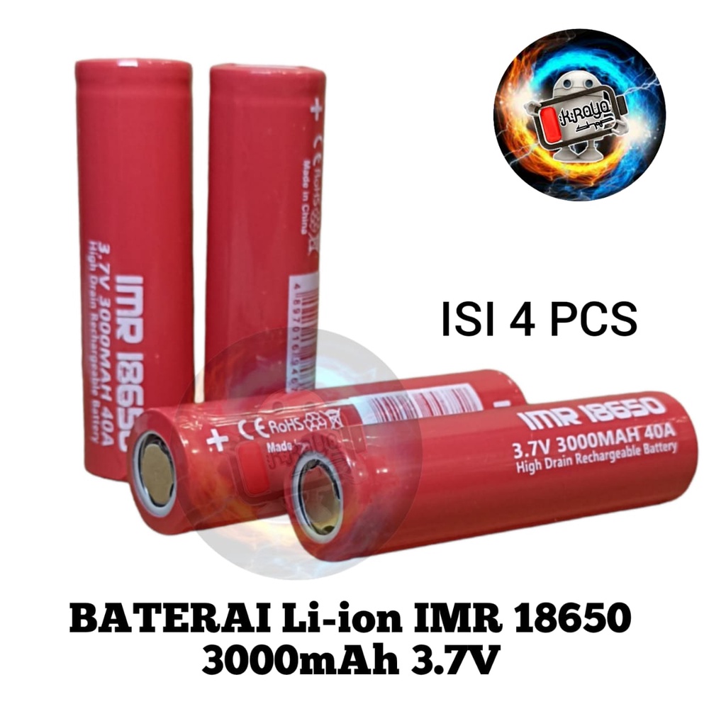 Baterai Cas Type Lithium IMR 18650 Li-ION 3.7V-300mAh Flat Top Isi 4 Pcs