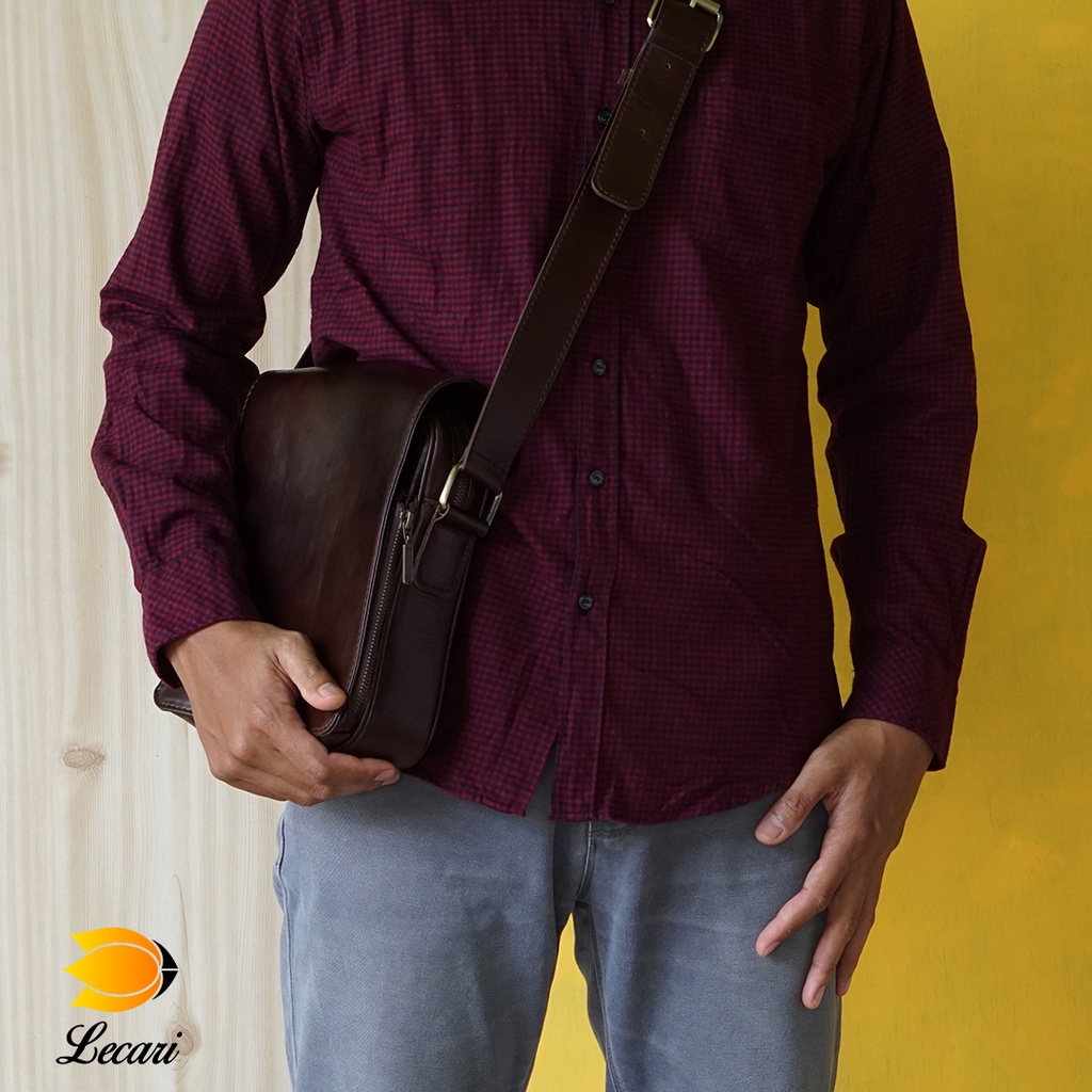 Lecari Burgusman Messenger Tas Selempang Pria Kulit Asli