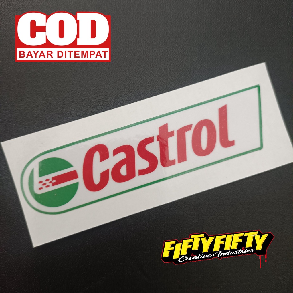 Stiker Print Cut CASTROL Stiker Printing Laminasi Glossy Stiker Motor Mobil Helm Sudah Membentuk Pola Desain