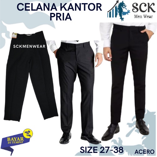 Celana Panjang Pria ACCERO Pola Standar Plui Hitam / Bawahan Basic Formal Bahan Katun / Pakaian Kerja Kantor  sckmenwear GROSIR