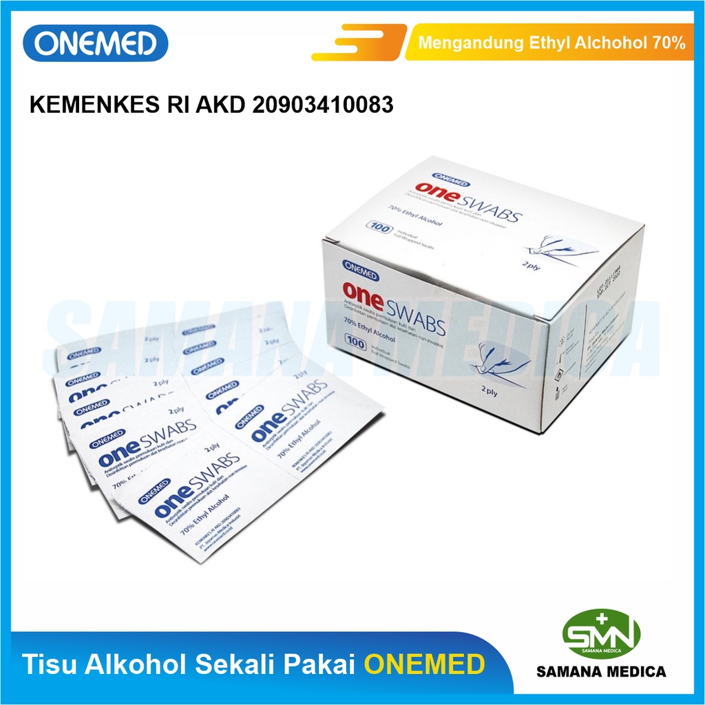 Oneswabs Tisu Alkohol Swab 2ply ONEMED Isi 100pcs Tissue Alcohol Swab Kapas Alkohol One Swabs, 1 karton isi 24box