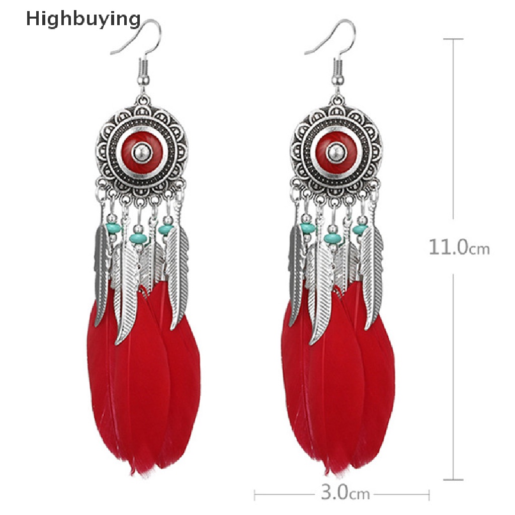 Hbid Bohemian Bulu Daun Rumbai Anting Juntai Boho Drop Menjuntai Earrings Perhiasan Glory