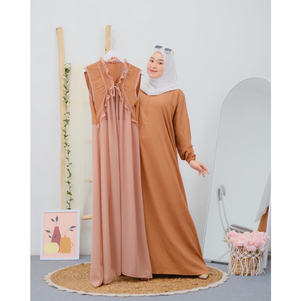 SONYA SET DRESS 2 1N 1 ( DRESS + OUTER ) - MAXI DRESS POLO LINEN ELEGANT - DRESS LEBARAN MEWAH